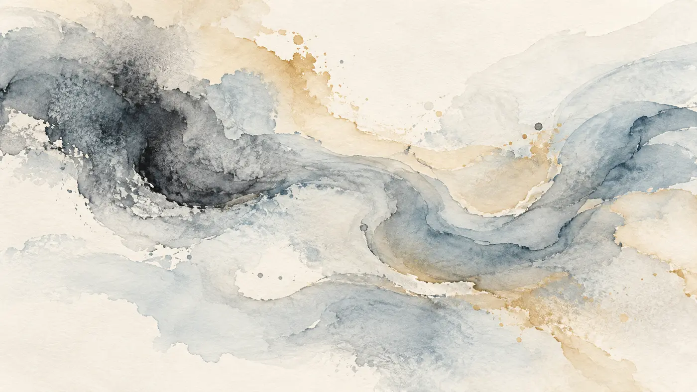Loose blue-gray watercolor currents on warm ivory paper